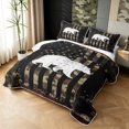 thumbnail image 3 of Manfei Vintage Bear Quilt King, Camouflage Branches Leaf King Coverlet Set, Black Dark Brown, Black Reversible, 3pcs, 1 Bedspread and 2 Pillowcases, 3 of 7