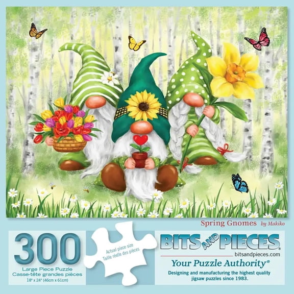 Bits and Pieces Spring Gnomes Jigsaw Puzzle for Adults, 300 Piece