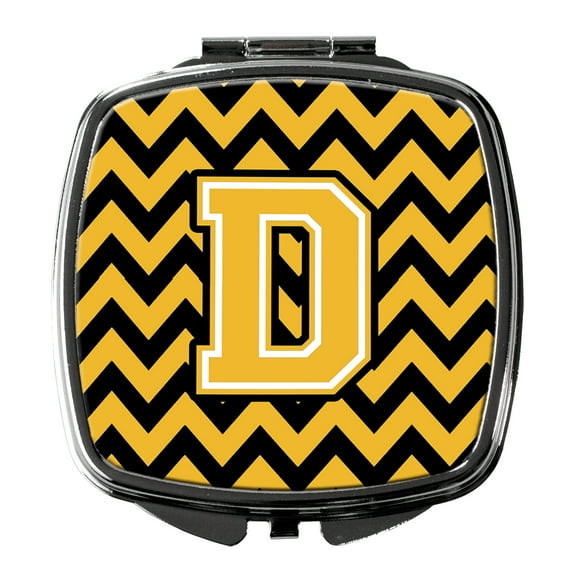 Letter D Chevron Black and Gold Compact Mirror
