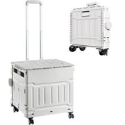Folding Rolling Crate, Made of Durable Plastic with Foldable Telescopic Handle, Equipped with 4 Wheels, Designed to Alleviate The Burden When Traveling, Shopping, or Storing Heavy Items.Light Grey