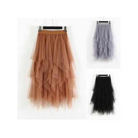 Lace Mesh Skirt - MarinaVida Women Lace Tulle Skirt Elastic Waist Mesh Net Skirt Long Paragraph Skirt Fashion Skirt