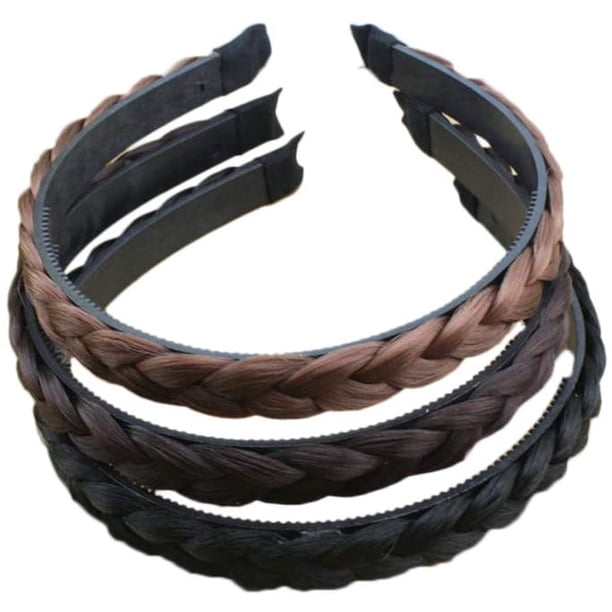 Diadema trenzada sintética, aro para el cabello, broche para el cabello, banda para el cabello, accesorios para el cabello para mujeres y niñas, 6 uds. (negro + marrón claro + marrón oscuro) LingWen 9024715010025