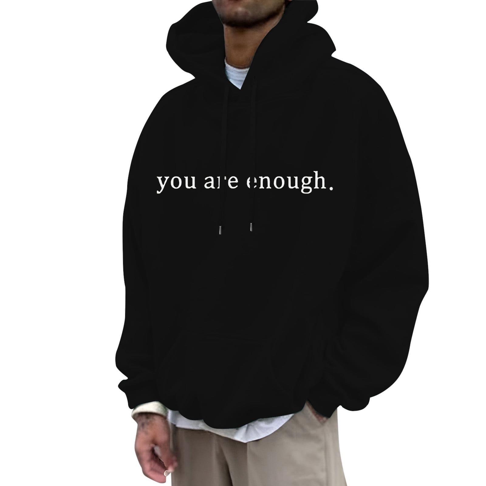 CONFREE Mens Hoodies Letter Prints Hoodies For Men Graphic Long Sleeve Casual Pullover Hooded Sweatshirts With Pockets