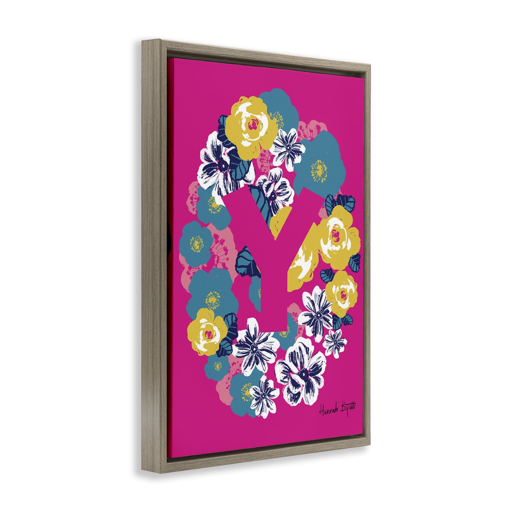 Stupell Industries Floral Bloom Letter Y Botanical & Floral Painting Brown Floater Framed Art Print Wall Art, 17 x 25
