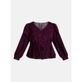thumbnail image 5 of Terra & Sky Ruffled Shoulder Tie Waist Top with Long Puff Sleeves, Sizes 0X-5X, 5 of 5
