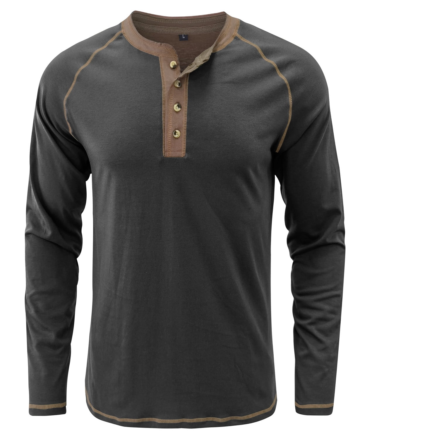 Htwon Henley Shirts for Men Long Sleeve Basic Round Neck Mens Henley