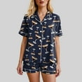 thumbnail image 6 of felwors Funny Graphic Pajamas for Women Set Button Down Short Sleeve Top and Shorts Pjs Sets Sleepwear XS-XXL Dark Blue, XXXL, 6 of 7
