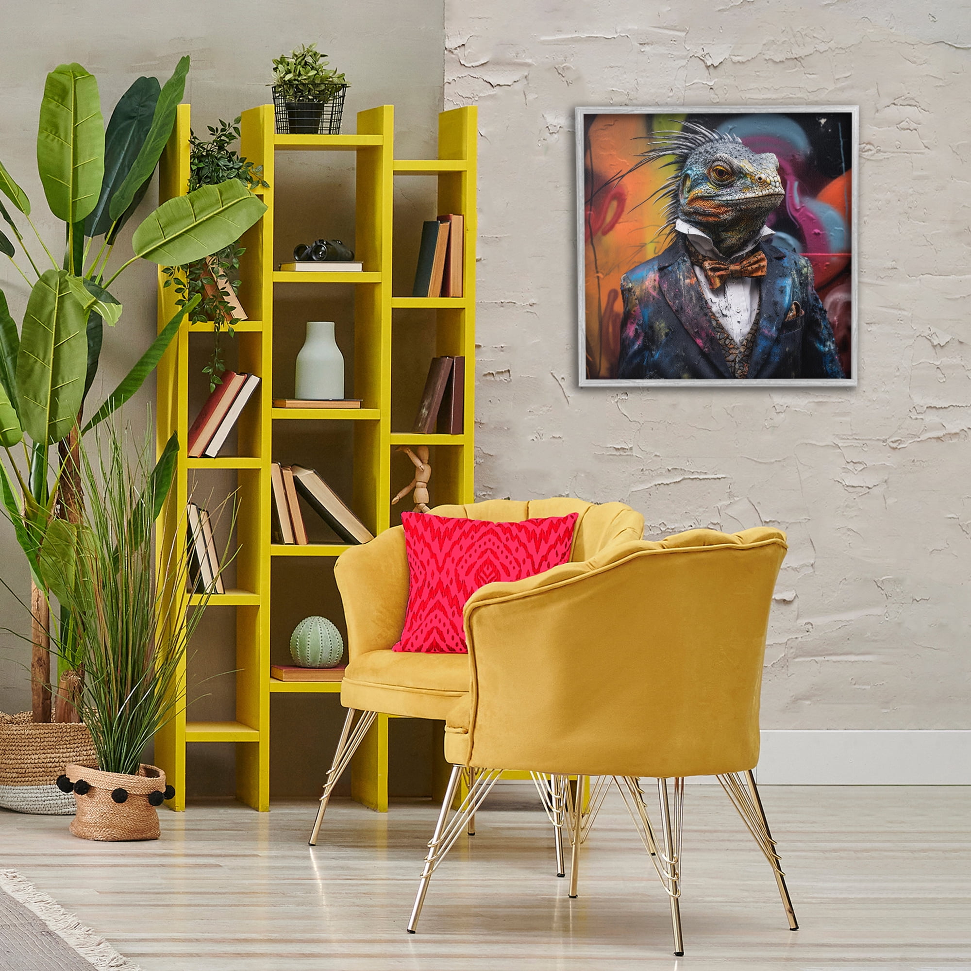 Stupell Industries Urban Graffiti Iguana Animals & Insects Painting Gray Framed Art Print Wall Art, 24 x 24