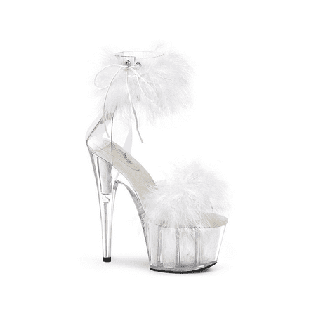 

ADORE-724F 7 Heel 2 3/4 Platform Marabou Fur Ankle Cuff Sandal Back Zip