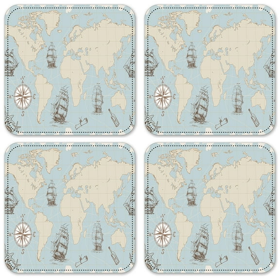 Vinyl Drink Coasters - Set of 4 - World Map