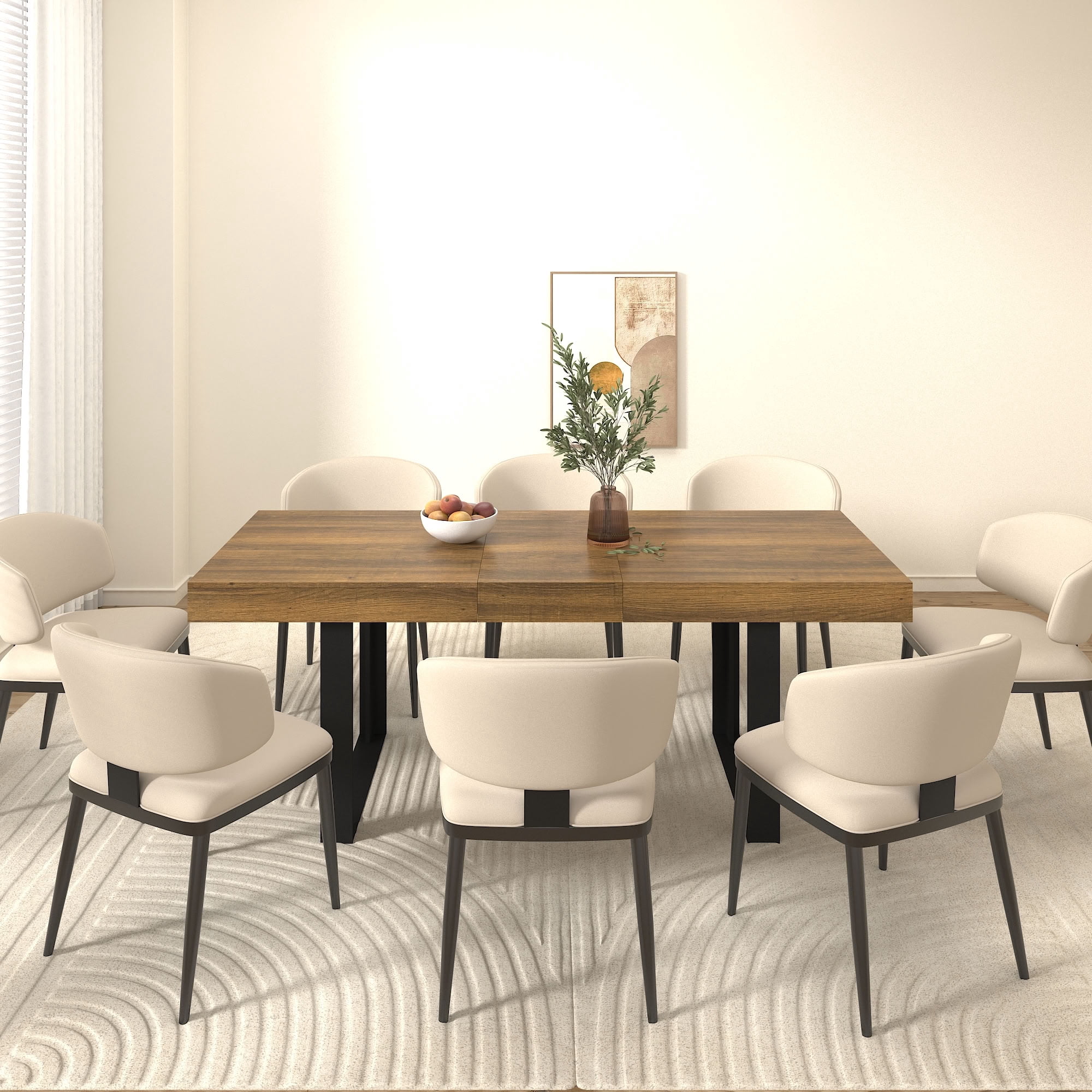 MAYEERTY Extendable Rectangular Dining Table for 6-10 People, Expandable Wood Kitchen Table with Hidden Storage Extension Leaf, for Home Apartment
