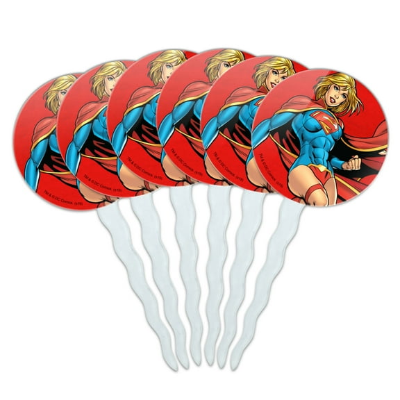 Superman Supergirl Character Cupcake Picks Toppers Decoration Set of 6