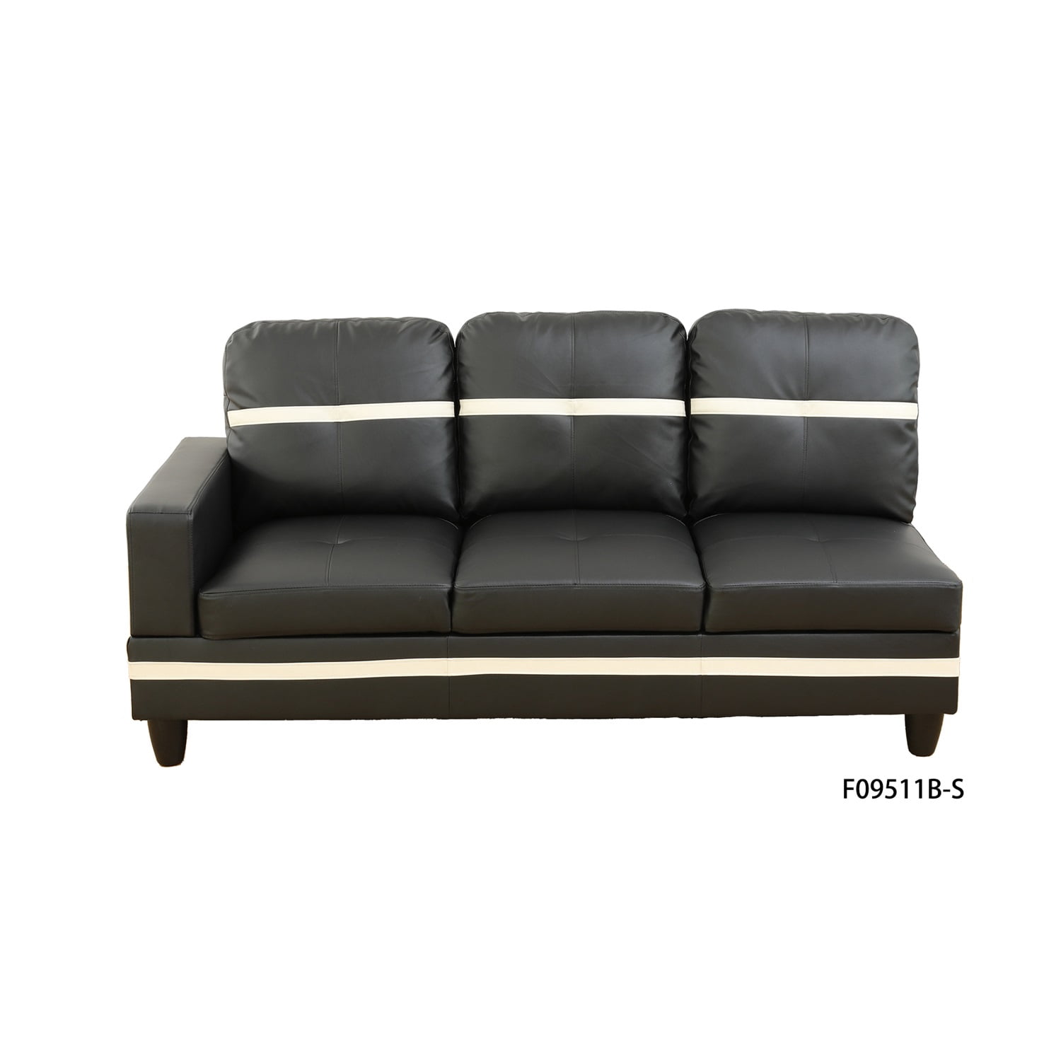 Hommoo L Shaped Sectional Couches and Sofas, 4-Seat Semi Semi PU Synthetic Leather Sectional Sofa Sets with Waistline, Modern Living Room Furniture Sets, Black and White(No Ottoman)