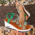 thumbnail image 4 of Women's Wedge Sandals Elastic Ankle Strap Platform Heels Open Toe Rhinestone Butterfly Clear Band Summer Dressy Shoes Green Size 9, 4 of 8