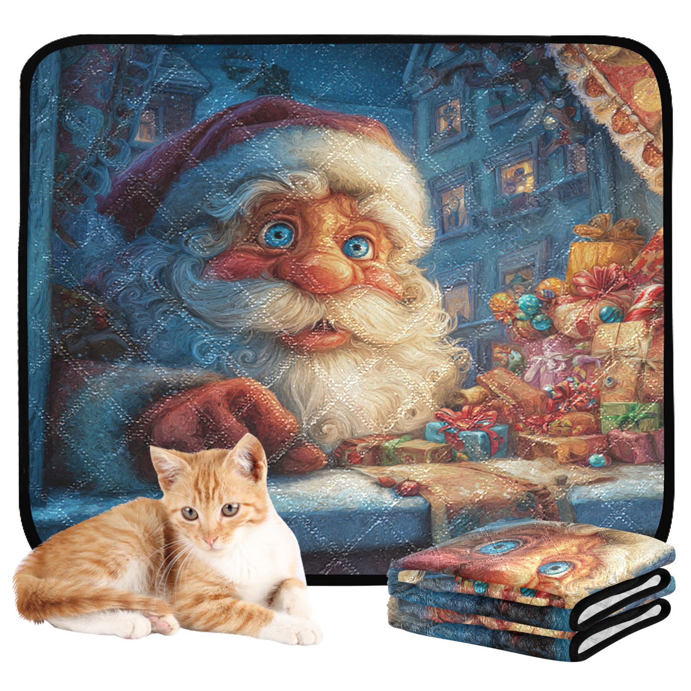 Qxltty Anime Santa Claus Cat litter Pads Pet Set of 2 Diaper Mats Center Anti-leakage Layer Absorbent Soft and Comfortable