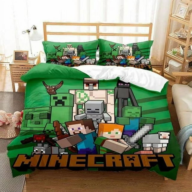 Minecraft Duvet Cover, Polyester Cotton Double-Sided Bedding Quilt Cover MC Printed Matching Pillowcase-Vinsniv