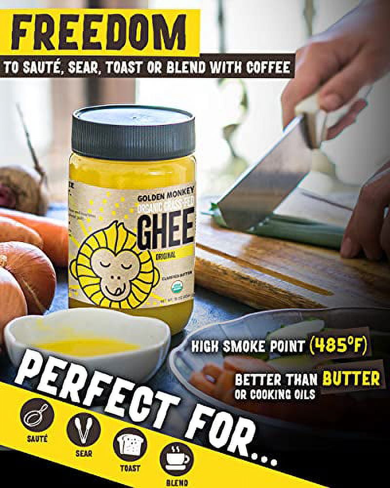 Organic Grass Fed Ghee Butter - 16oz, Unsalted & Certified
