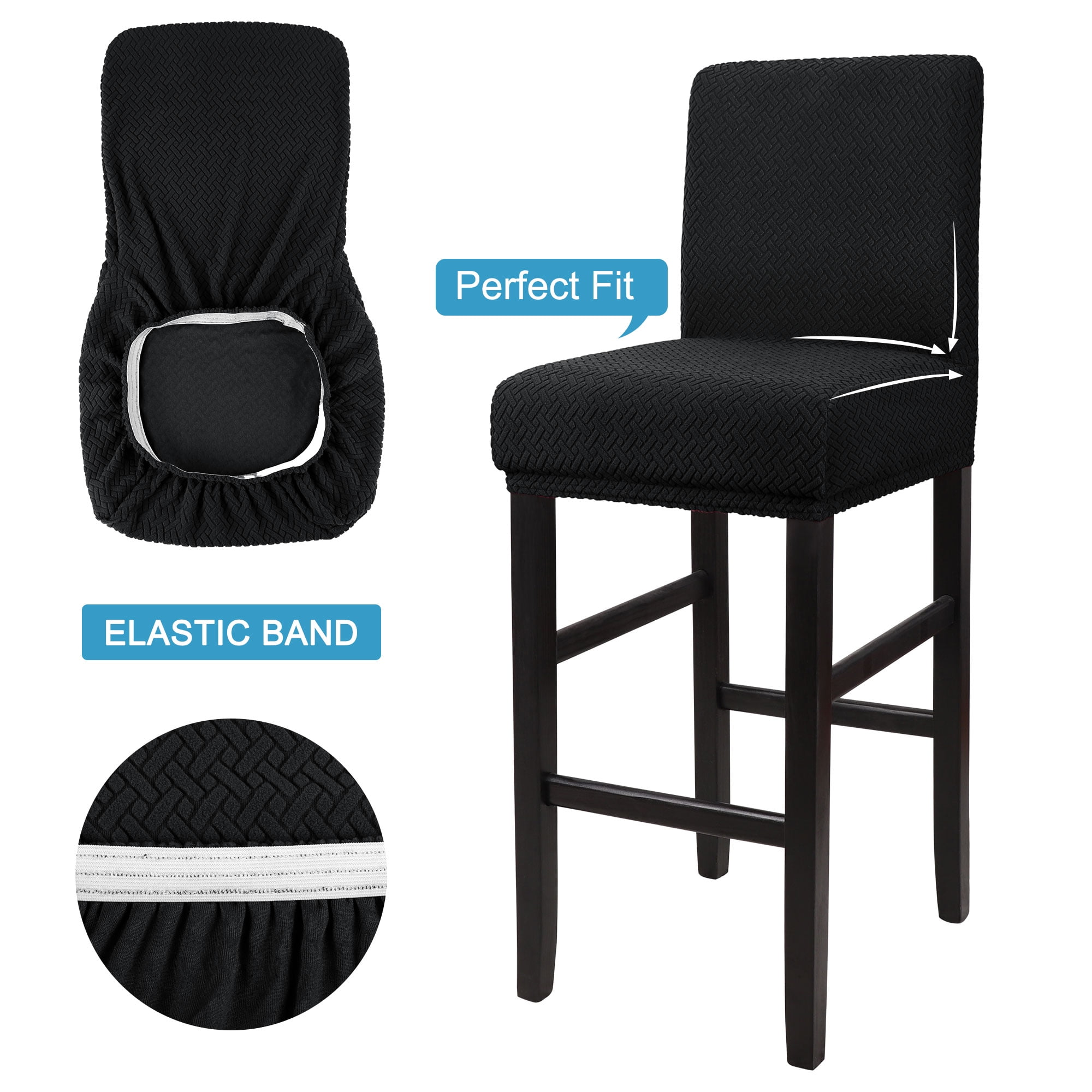 Unique Bargains Bar Stool Covers for Bar Counter Short Back Chair Slipcovers Black 4 Pcs