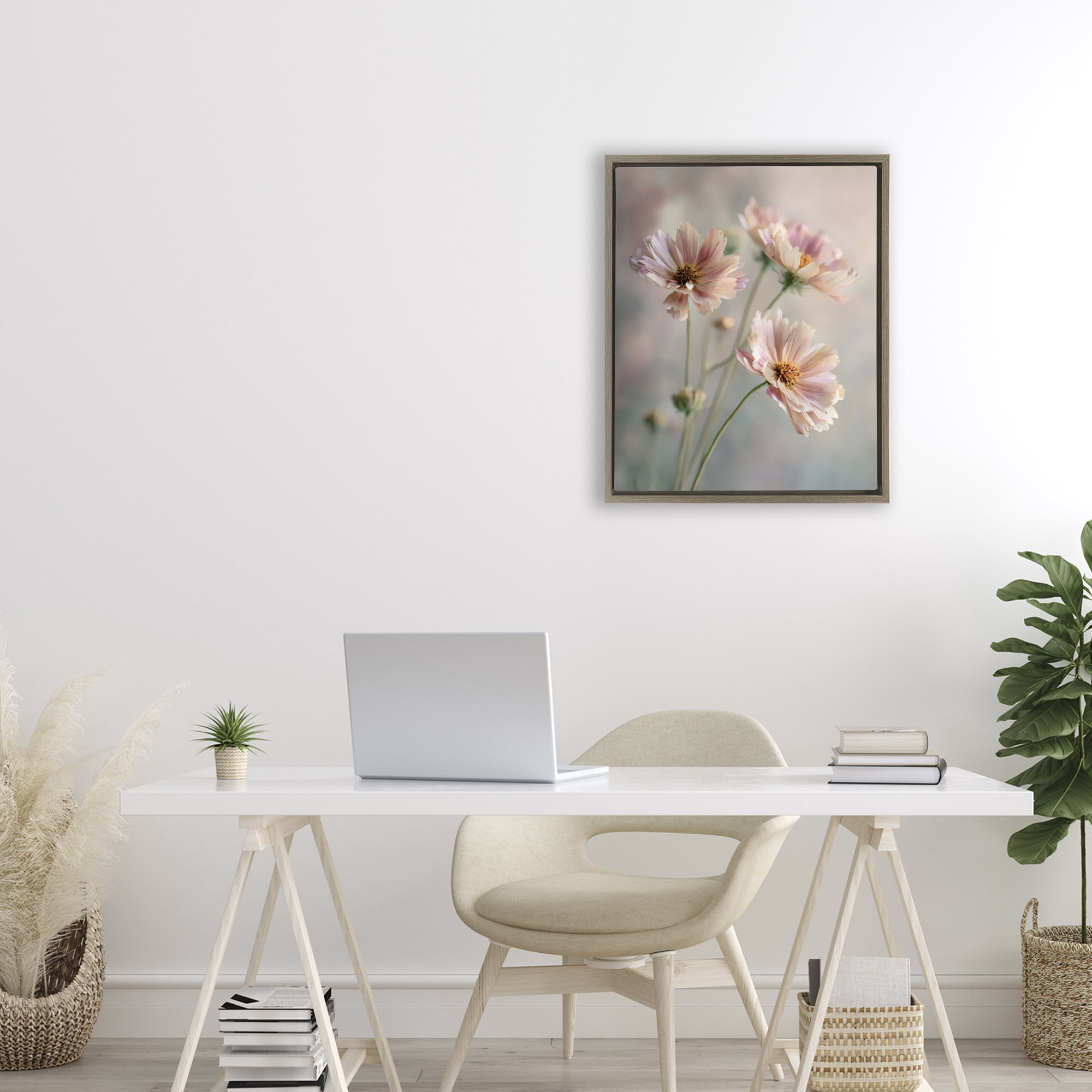 Stupell Industries Pink Daisies Close Up Brown Framed Floater Canvas Wall Art, design by Franklyn Gregory