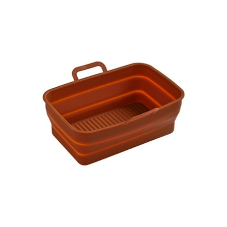 

Egmy Foldable Silica Gel Air Frying Pan Reusable Silicone Air Fryer Liner Rectangle Air Fryer Basket for Air Fryer Easy Cleaning Food Brown One Size