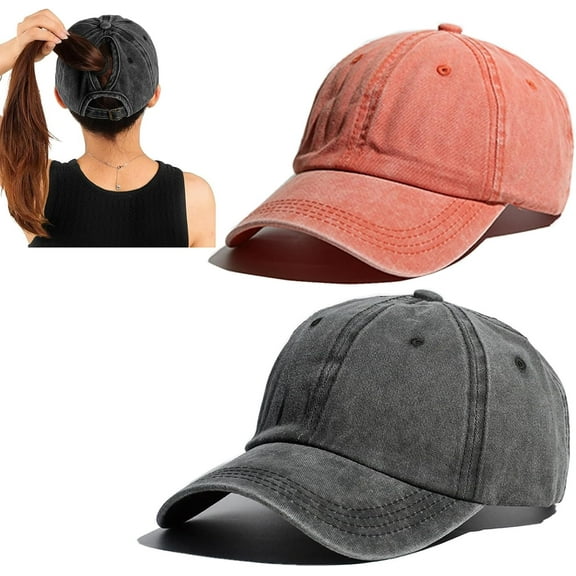 2 Packs Criss Cross Hat Womens Baseball Cap Distressed Ponytail Messy Bun Trucker Ponycap