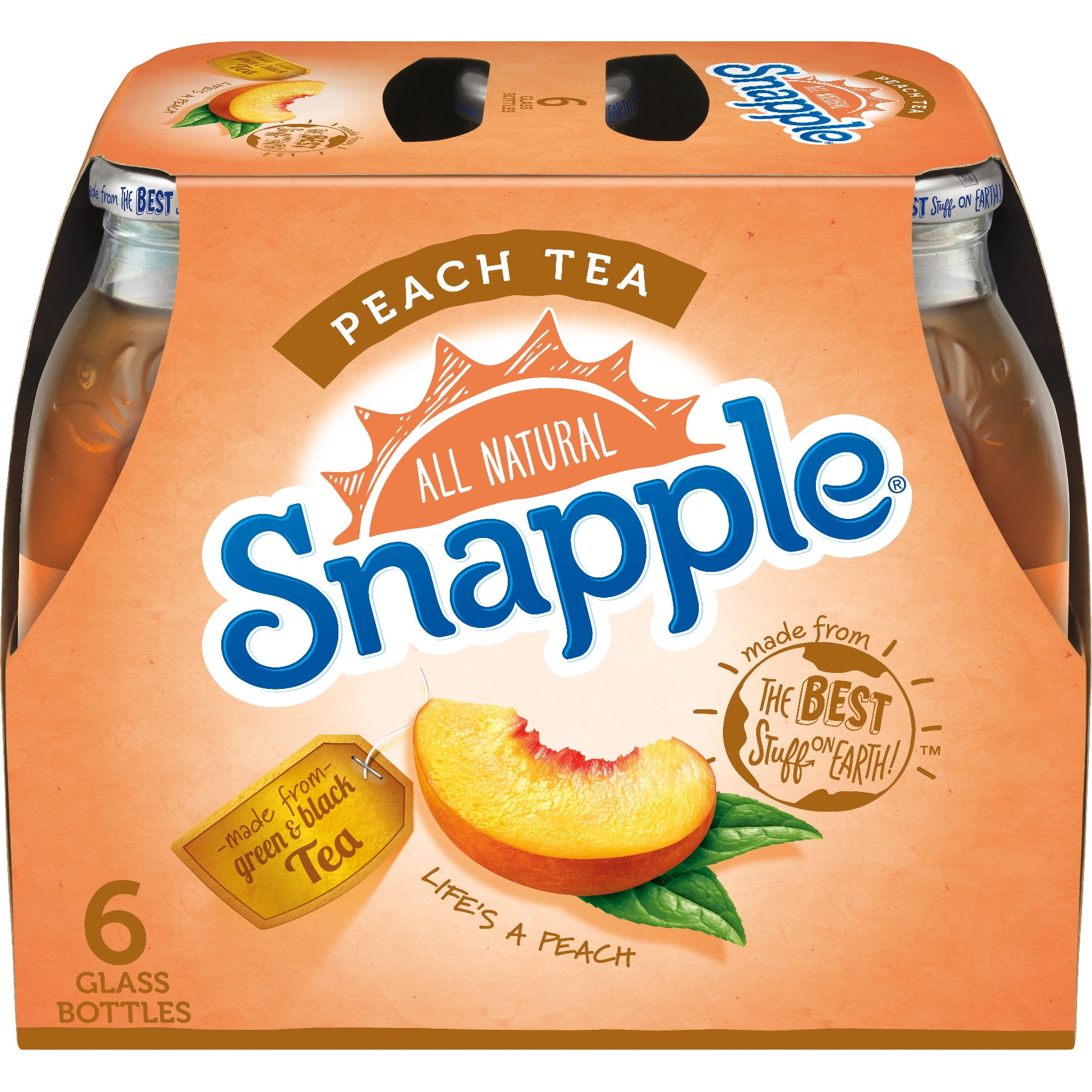 Snapple Peach Tea, 16 fl oz glass bottles, 6 pack