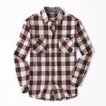 thumbnail image 1 of Camisa de flanela xadrez casual masculina, manga comprida, diseño de bolso duplo no peito, botão impresso, nova moda, 1 of 5