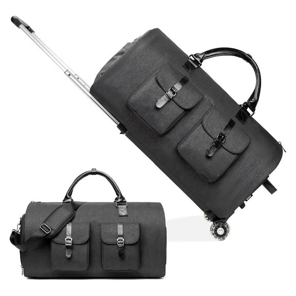 Rolling Garment Bag for Travel, Roller Carry On Luggage with Wheels & Shoe Compartment, Large Convertible Duffle Bag, 2 in 1 Hanging Suitcase Suit Business Travel Bag for Men or Women, Black