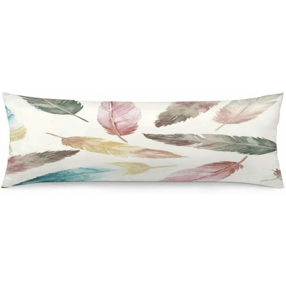 Vintage Colorful Feathers Body Pillow Cover Soft Long Pillow Case Protector with Zipper Large Cushion Covers Farmhouse Decorative Bedding for Couch,Sofa,Home Gifts 20"X54"