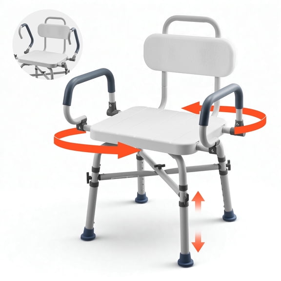 VEVOR Swivel Shower Chair with Arms and Back, 500 lbs Heavy Duty Bench Seat for Inside Shower Stall and Bathtub, Height Adjustable Bathroom Bath Tub Seat for Adults, Seniors, Elderly and Disabled