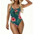 thumbnail image 2 of Jamicy One Piece Swimsuit Women Tummy Control Square Neck Sporty Ruched Slimming Monokini High Cut Women's Bathing Suit, 2 of 8