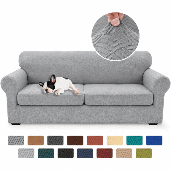 Light Gray 2-Cushion Sofa Slipcover Set, 71-91 Inch, 3-Piece Stretch Protector