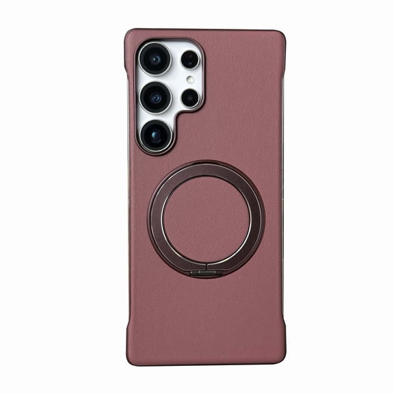 for Samsung Galaxy S24 Ultra Ring Stand Case, Slim Tough Rugged Shockproof Protective Cover with Ring Kickstand & Secure Ring Grip, Non-Frame PU Leather Case for Samsung Galaxy S24 Ultra, Winered