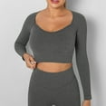 thumbnail image 2 of Timegard Womens Yoga Tops with Built in Bra Scoop Neck Long Sleeve Stretch Crop Top Athletic Workout Tops, 2 of 6