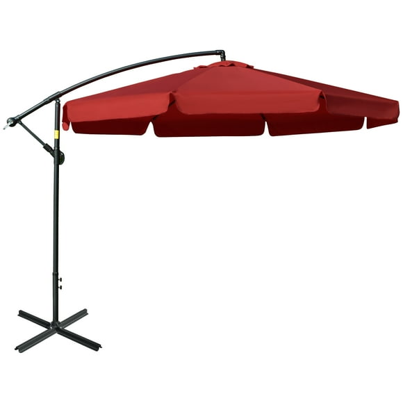 Outsunny 11FT Offset Hanging Patio Umbrella Cantilever Umbrella, Red