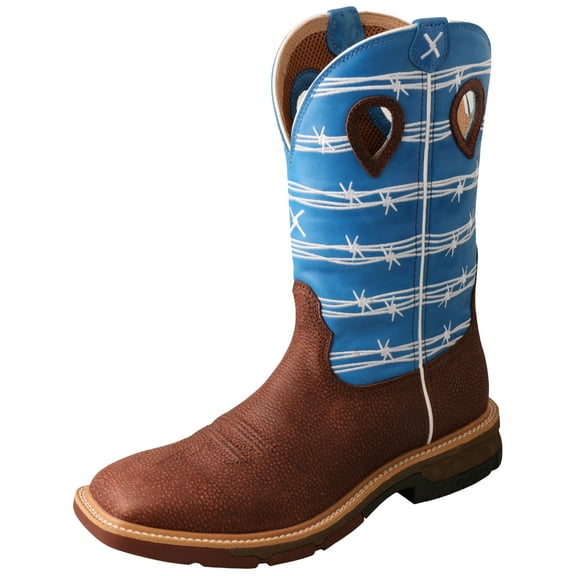 TWISTED X Male Western Alloy Toe 12in With CellStretch Burgundy/Sky Blue Work Boots, Size: 13, Width: EE