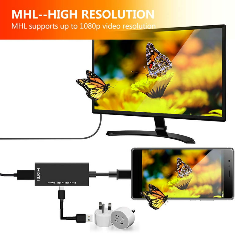 MHL Micro USB to HDMI Cable Adapter, MHL to HDMI 1080P Video