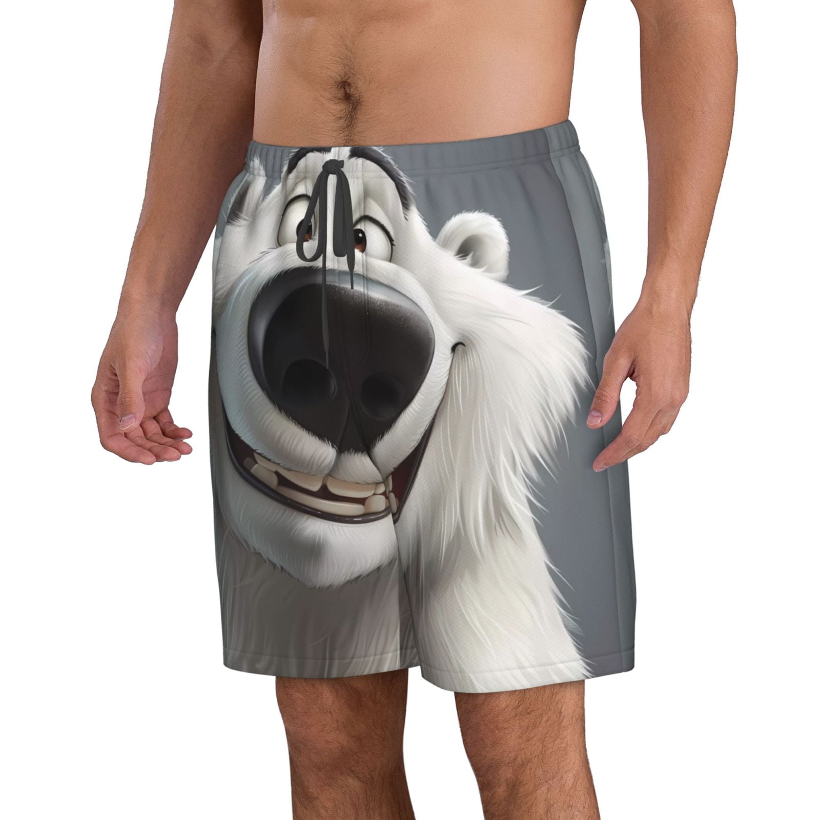 Vsdgher Smiling Polar Bear Men's Beach Shorts, Surfing shorts, Swim trunks, Quick Dry Swim Trunks for Surfing Beach Fun -Small