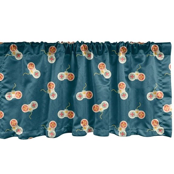 Ambesonne Gaming Window Valance, Video Games Consoles 90s, 54" X 12", Petrol Blue Multiclor