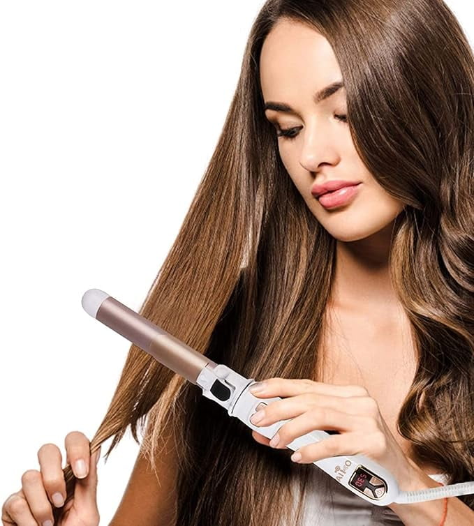 Auto Rotating Hair Curler Curling Wand 28mm 1.1 Inch Curling Irons Hair Waver 30s Instant Heat-Up, Anti-Scald & Dual Voltage, with LCD Temp Display