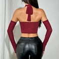 thumbnail image 4 of STETMN Women’s Sexy Faux Leather Top Vintage Gothic Halter Slim Fit Asymmetrical Hem Shirt, 4 of 5