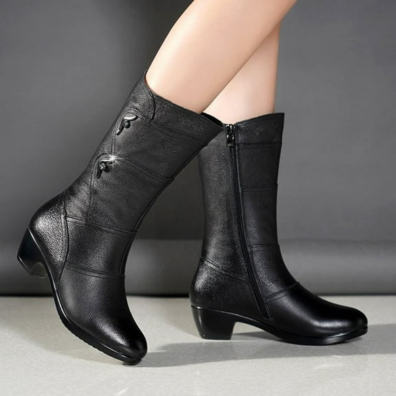 Round Retro Boots Toe Side Lowheel Short Zipper British Shoes Women's Women's Boots