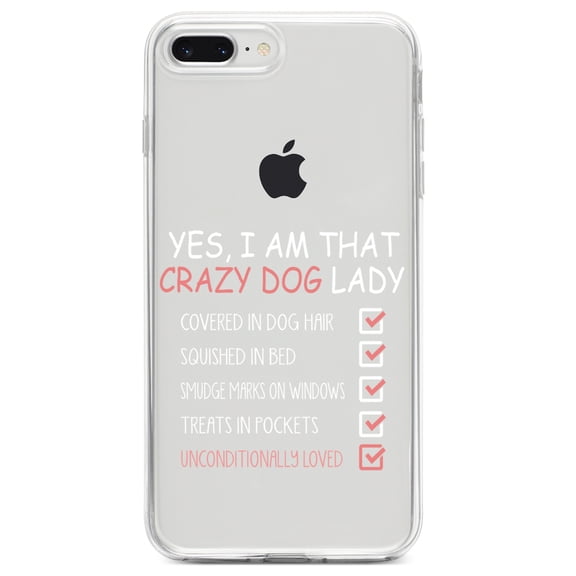 DistinctInk Clear Shockproof Hybrid Case for iPhone 7 PLUS / 8 PLUS (5.5" Screen) TPU Bumper Acrylic Back Tempered Glass Screen Protector - Yes, I Am That Crazy Dog Lady