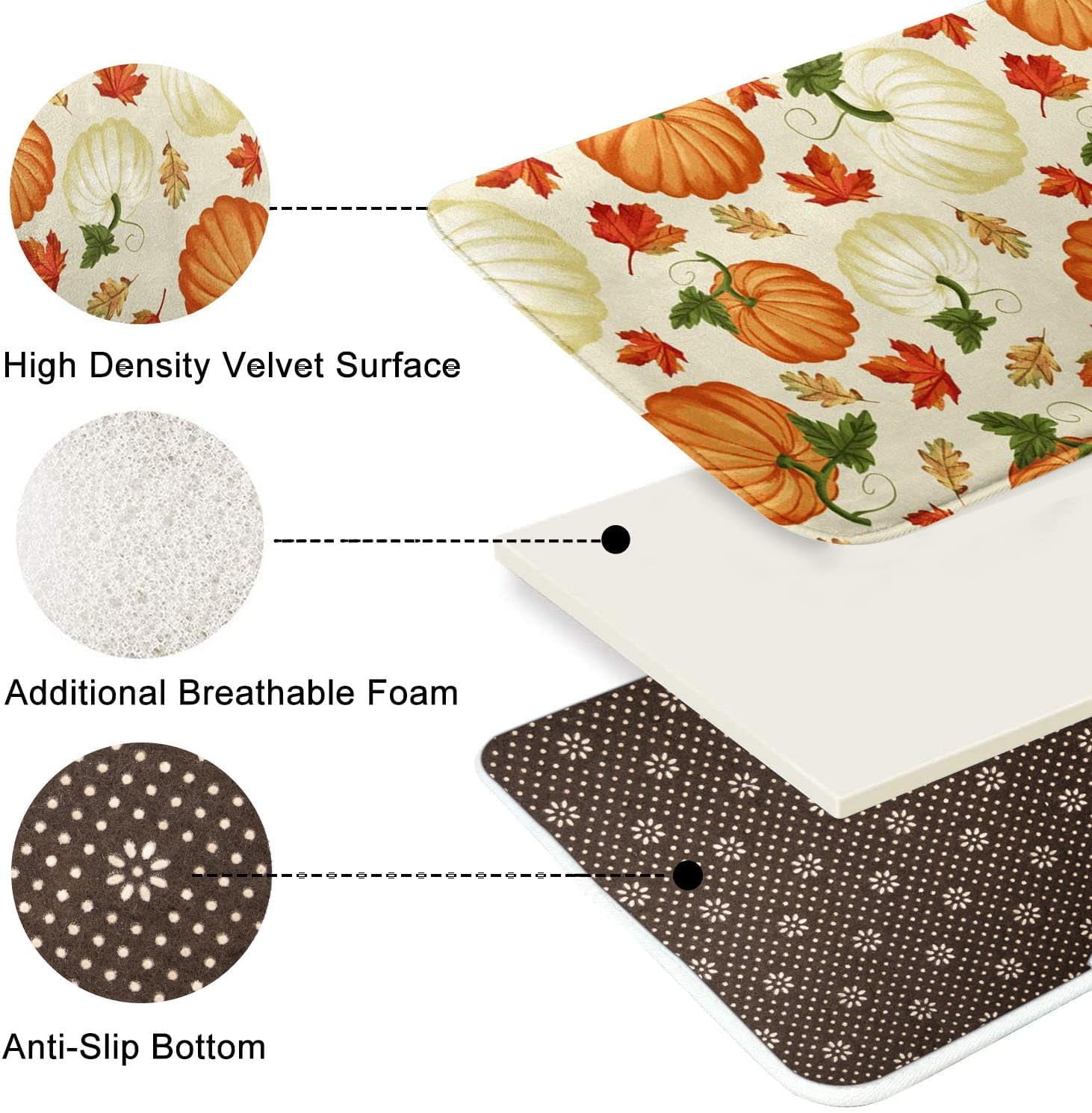 Bath Mat for Bathroom Autumn Thanksgiving Pumpkin Orange Bathroom Rug No Silp,Cover Floor Rug Floor Mat 18x30 lnches Bathroom Decoration