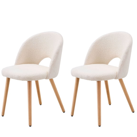 S-HOME White Teddy Velvet Dining Room Chairs Set of 2 with Solid Wood Legs Ergonomic Backrests for Lounge and Kitchen Areas