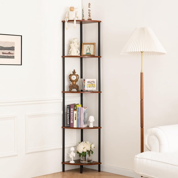 5-Tier Corner Shelf Stand, 65" Tall Freestanding Corner Bookcase, Narrow Display Storage Shelving Unit for Bedroom Living Room Office Kitchen