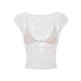 thumbnail image 2 of 2Pcs Sexy Floral Lace Crop Tops for Women See through Low Cut T-Shirts+Bra Set Going Out Streetwear, 2 of 6