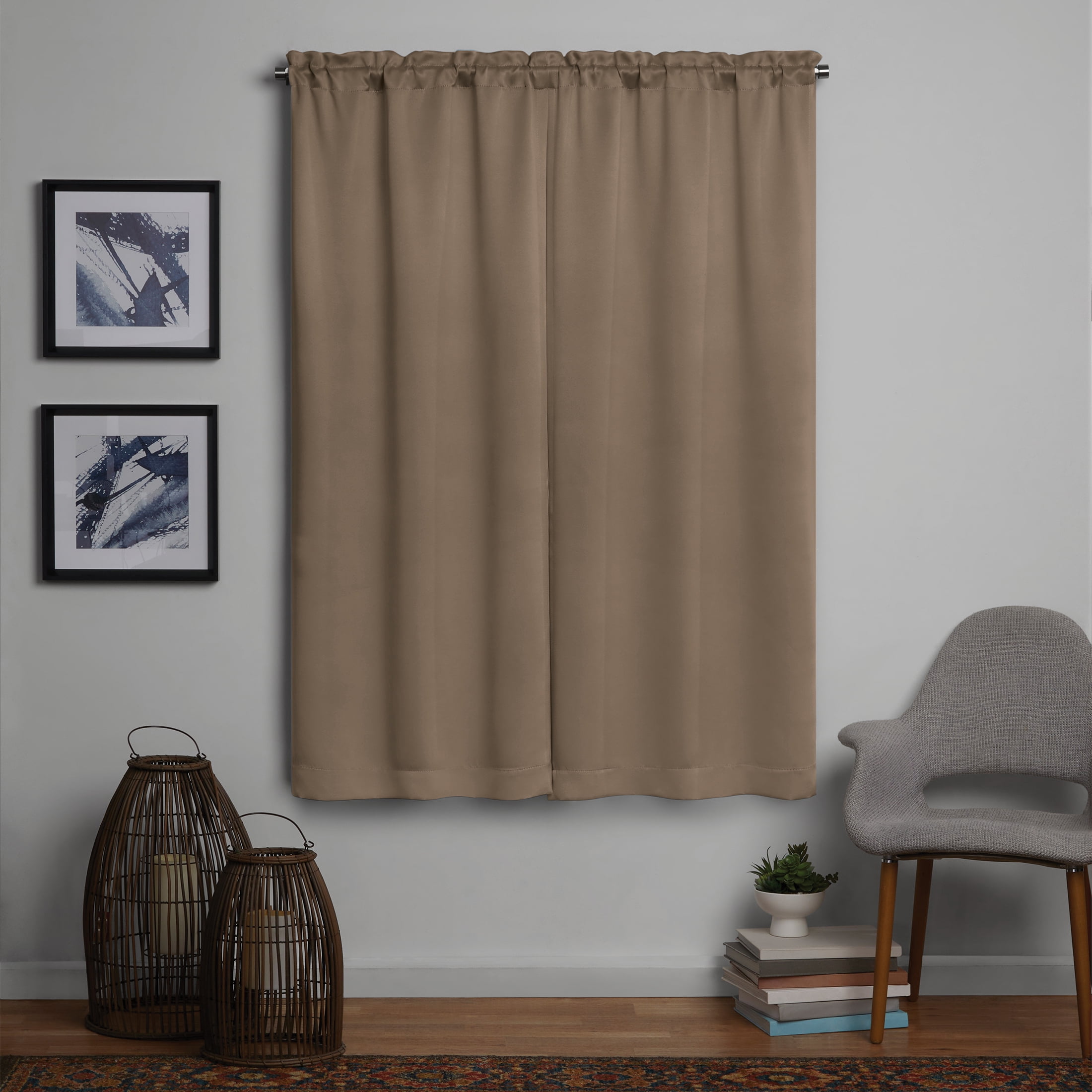 Mainstays Solid Blackout Curtain Panel Pair, Set of 2, Brown, 30"W x 63"L