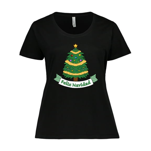Inktastic Feliz Navidad Tree with Banner Women's Plus Size T-Shirt