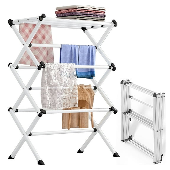 Expandable Clothes Drying Rack, Household Foldable & Collapsible Laundry Drying Racks for Clothes, Durable Space-Saving Laundry & Towel Rack, Indoor Outdoor Use, Suit Sweaters, Blouses & More, White
